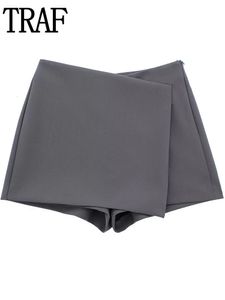 Traf Gris Kirts Shorts High Wrap Wrap Skirts courtes Femmes Y2K Streetwear Asymétrique Skort Spring Fashion Casual Jupe Pants 240421