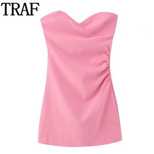 Traf Pink Corset Bodycon Robe Femmes à l'épaule Robes courtes pour les femmes Summer sans dos sexy robe sans bretelles robes de bal sans bretelles 240410