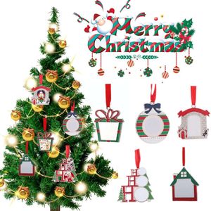 Transferencia de sublimación Navidad calor espacios en blanco colgante adornos colgantes discos con cuerda roja