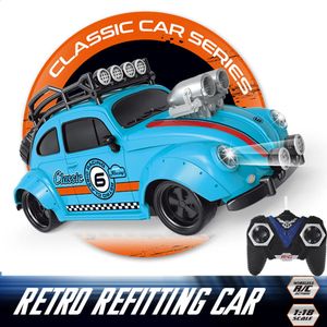 Transformación juguetes Robots 1/18 Vintage Beetle 4 canales Control remoto Coche Retro Refitting RC Luz de alta velocidad Vehículo modificado Modelo de juguete para niños 231118