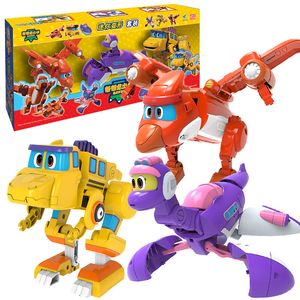 Jouets de transformation Robots est 3pcs / set ABS Min Déformation Gogo Dino Figurines Transformation Voiture Avion Dinosaure jouets pour Enfants Cadeau 230617