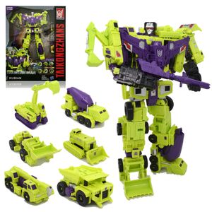 Transformation toys Robots HZX 6In1 Devastator Haizhixing Transformation Toys Anime Action Figure KO G1 Robot Aircraft Engineering Vehicle Model NO Box 230803