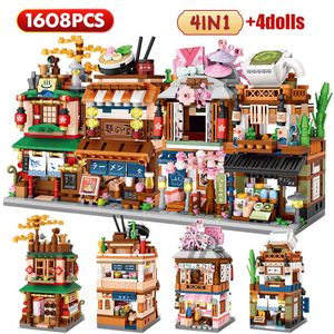 Jouets de transformation Robots Mini City Street View Noodle Shop Maison Blocs de construction 4 en 1 Architecture japonaise Amis Chiffres Briques Jouets pour enfants 230809