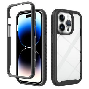 Coque de téléphone blindée transparente pour iPhone 15 11 13 12 14 Pro Max, cadre hybride en TPU souple et plastique dur acrylique, coque transparente antichoc, adaptée à 14Plus 13Mini XR XsMax 8 Plus