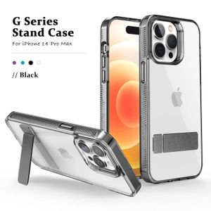 Case transparent iPhone Metal Stand Téléphone Case 13 14 Anti Drop Intégration Stand pour iPhone 15 12 11 Pro Max xs SE