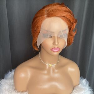 Transparent Pixie Cut Wig Brazilian Human Hair Short Wigs Bob Wig Orange Glueless Side Part Body Wave