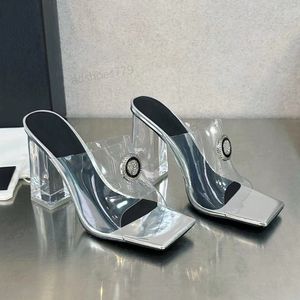 Slippétes de cristal en PVC transparent glissade de mule 105 cm d'épaisseur talons hauts exposés glissade de sandale de luxe de luxe sandales de rue 35-42 avec boîte