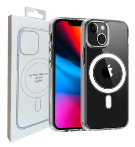 Magsofe Transparent Clear Acrylique Magnétique Antichoc Téléphone Cas pour iPhone 15 14 13 12 11 Pro Max Mini XR XS X 8 7 Plus Samsung S23 S22 Ultra Avec Emballage De Détail