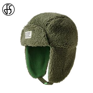 Sombreros de trampero FS Invierno Sombreros rusos para mujeres Hombres de cordero verde Gorro de gorro de gorro de moda Protección de bombarderos Capas voladoras engrosadas 230817