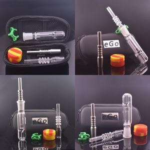 Voyage fumer 14mm brûleur à mazout en verre Collecter le tuyau Kit pointe en acier inoxydable pot de cire de silicone à ongles en quartz pour l'eau dab Rigs Bong avec boîte-cadeau ego