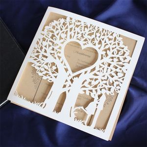 Árbol Corte por láser Invitaciones de boda Hueco Tarjeta de felicitación del día de San Valentín Impresión personalizada 50 piezas 220711