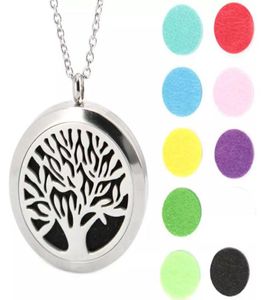 Arbre de vie Pendant 30 mm Aromathérapie Huile essentielle Collier en acier inoxydable Perfume Diffuseur Huiles Locket Envoi de la chaîne et du feutre Pad5439040