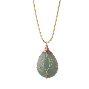 Árbol de la vida, envoltura de alambre, collar con gota de agua, colgante, piedra preciosa Natural, fabricación de joyas DIY 2901