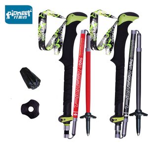 Trekking Poles 1pc PIONEER Carbon Fiber Folding Walking Stick 5 sections Adjustable Lightweight Mountainclimbing Crutch Outdoor Hiking 230907