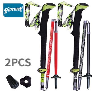 Trekking Poles Pioneer 100 Carbon Fiber Folding Pole Ultralight Collapsible Trail Running Walking Stick For Outdoor Camping 2 Piece 230909
