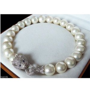 Superbe grosse chaîne de chandail doré blanc 14MM AAA ROND MER DU SUD VÉRITABLE COLLIER DE PERLES bijoux ronds femmes Merveilleux