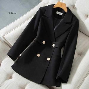 Trench Coats Gabardina de moda vestido de mujer 2022 nuevo abrigo cortavientos para primavera y otoño talla femenina negro blanco cinturón Blazer Vintage Y2209