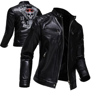 Trend Men's Skull Print Abrigos de cuero Casual Motorcycle Punk Style Leather Jacket EU Size S-2XL 220822