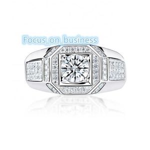 TRENDY 925 Silver Men Ring Bijoux Round Forme Moissanite ALLANTS DE MÉDICATION POUR MEN