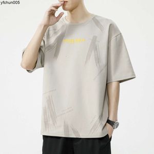 T-shirt à manches courtes pour hommes, marque tendance, col rond imprimé, ample, demi-haut, vêtements d'été, Kq5y