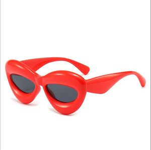 Gafas de sol de ojo de gato infladas de moda para mujer, gafas de sol coloridas de caramelo con forma de labios divertidas con montura gruesa de gran tamaño