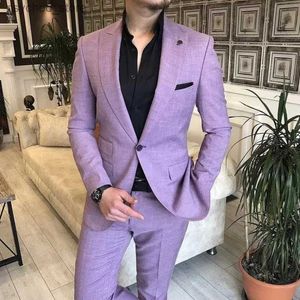 Traje de 2 piezas de lavanda de moda para hombres Último diseño Un botón Pico Traje de solapa Boda Novio Compromiso Blazer Conjunto de pantalón Q230828