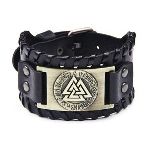 Bracelet tendance Odin Triangle Viking Rune pour hommes, accessoires en métal et cuir tissé, amulette, bijoux cadeau de fête GC1202