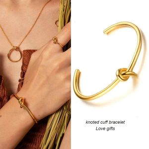 Bracelet rond circulaire à nœud ouvert pour femmes, bijoux élégants en or jaune 14k, brassard Bracelets pour femme