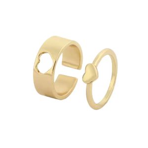 Anillos de corazón de Color plateado a la moda para mujeres, hombres, amantes, conjunto de anillos de pareja, amistad ajustable, compromiso, boda, anillo abierto, Gif