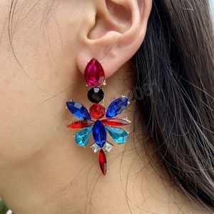 Boucles d'oreilles longues en métal cristal coloré pour femmes, bijoux en strass brillants, pour fête de mariage