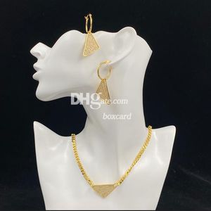 Boucles d'oreilles Triangle en métal, ensembles de colliers de luxe en strass avec boîte, colliers de luxe en chaîne dorée, boucles d'oreilles plaquées or