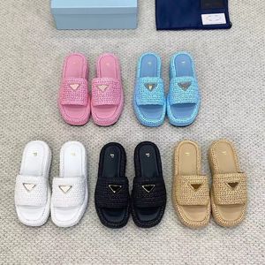 PRA Triangle Platform Sandal Slippers Womans Luxury Designer Fashion Fashion Sliders Straw Casual Shoe Outdoor Summer Pool New Style Slide Slipper Beach Flat Sandale