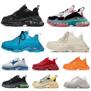 Triple S Baskets Designer Plate-forme Surdimensionné Hommes Femmes Casual Chaussures Luxurys Paris 17FW Balencigas Semelle Transparente Rouge Cristal Fond Rose Mousse Vitesse Formateurs