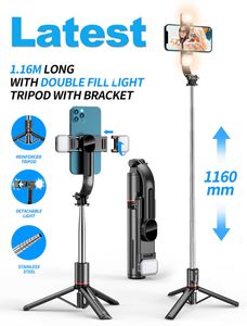 Tripods 116cm Selfie Stick with Wireless Bluetooth Remote Portable Extendable Selfie Stick Tripod with Light J230427