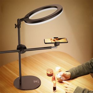 Trípodes Monopod Soporte de montaje con anillo LED Lámpara de luz de flash Soporte de mesa Trípodes con soporte para teléfono móvil Overhead s para Nail art 230220