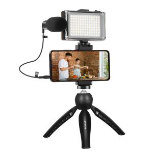 Trépieds Nouveau bourse de bureau Mini Tripod Mount Holder LED lampe Selfie Light Microphone pour téléphones mobiles