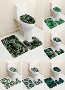 Tropical Plante Leaf Green Style Salle de bain Decorative 3 pièces Ensemble de toilettes sans glissement Couverture de siège de toilette Elegant Élégant Accessoires de salle de bain 214695571