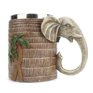 Forêt tropicale éléphant tasse tasse 304 en acier inoxydable résine boisson eau tasse à café 600ML barre maison tronc poignée cadeau créatif CX220513