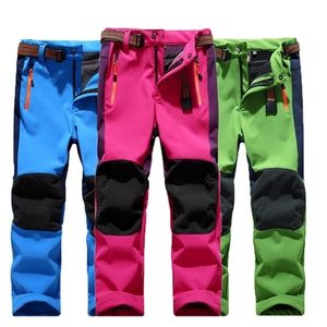 Trousers spring windproof waterproof children outdoor kids pants boys girls soft shell warm teens climbing sweat 221102