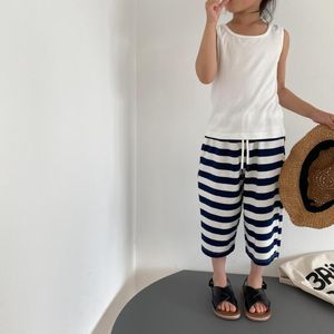 Pantalones Pantalones cortos de verano para niños Pantalones capri con cordones a rayas Lavado con agua Cuidado de la piel Casual para niños y niñas