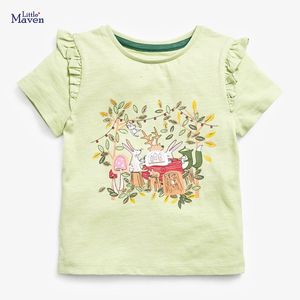 T-shirts Little Maven 2023 Bébés filles Joli t-shirt vert avec des animaux en coton jolis hauts vêtements décontractés pour enfants de 27 ans 230412
