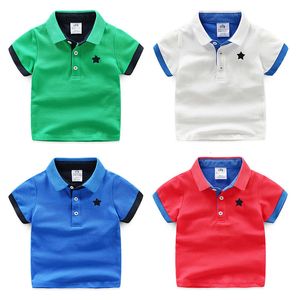 T-shirts d'été décontracté 210 ans enfants vêtements coton à manches courtes col rabattu blanc bleu étoile imprimer enfants garçons t-shirt 230327