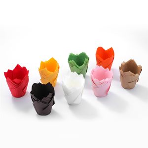 Tulipanes Tazas para hornear Papel pergamino Cupcake Muffin Liner Envoltorios para bodas Cumpleaños Baby Showers Fiesta XBJK2203