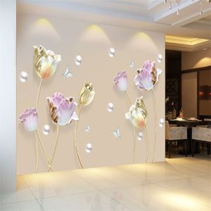 Tulipe sticker mural Fleur 3D Stickers Muraux Salon Chambre Salle De Bains Décor À La Maison Décoration Affiche T200111