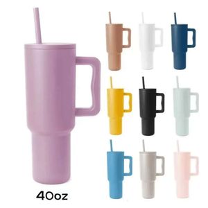 Vasos 40 oz Tazas H3.0 de acero inoxidable modernas y simples con tapa con asa y pajita Tazas de viaje de gran capacidad para automóviles Mantenga la bebida fría Botellas de agua con aislamiento al vacío