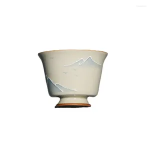 Gobelers Herbe de style chinois de luxe haut de gamme Paysage peint à la main gris petite tasse de thé en céramique de thé sous glaçure