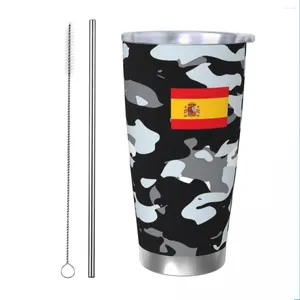 Vasos Camuflaje urbano Estilo militar Vaso con aislamiento al vacío Bandera española de España Taza térmica Tazas de acero inoxidable Botella de agua 20 oz