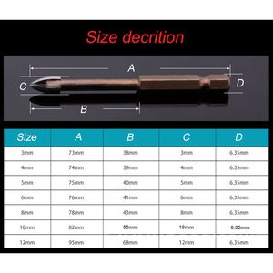 Punto de carburo de aleación de brote de taladro de vidrio de carburo de tungsteno con 4 bordes de corte de azulejos de vidrio de vidrio.