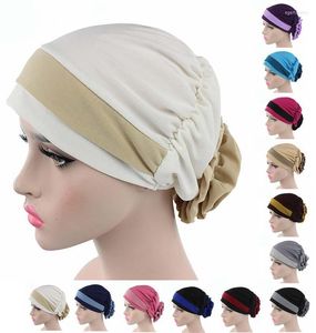 Chapéu turbante Muçulmanos Chemo Cap Pano Stretch India Bonnet Head Wrap 50pcs Mixed Color Wholesale Gorro/Skull Caps Eger22