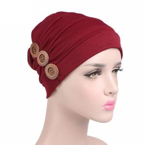 Turbano Bufff Cancer Hat Mujeres Mujeres Sombreros Femeninos Viento Rojo Red Chimio Coton Turban Muslim Botón #800